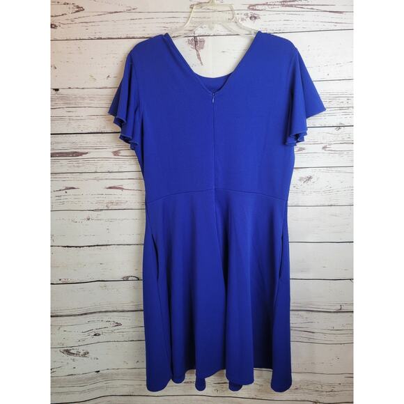 Helyo Fashion Midi A-Line Dress Blue Flutter Sleeve Elegant Women's Size 2XL - Picture 7 of 11